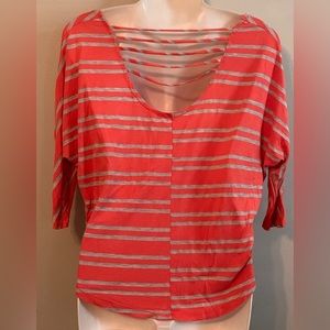 Edge Boutique Women’s S Small 4-6 Orange & gray striped stretch top cut-out back